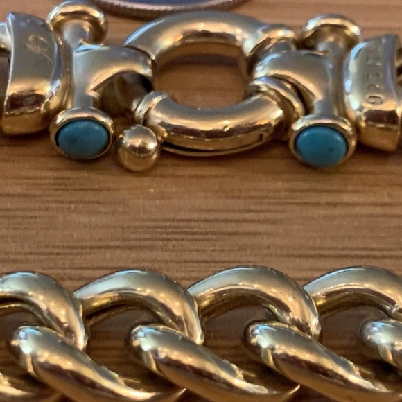 Veronese Sterling Silver Gold Plated Curb Bracelet with Turquoise Closure 8" - Picture 5 of 6